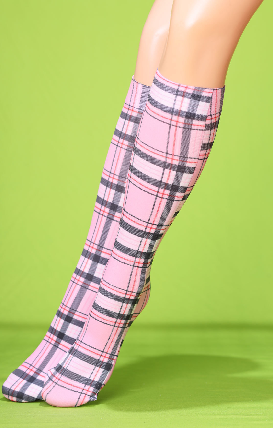 Light pink plaid knee hi