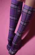 Purple plaid knee hi