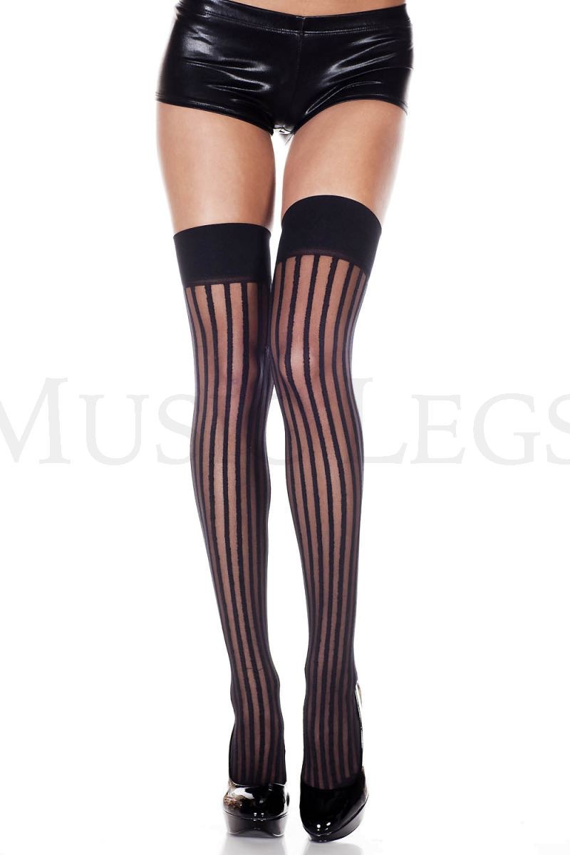 SHEER WITH OPAQUE STRIPED THIGH HI