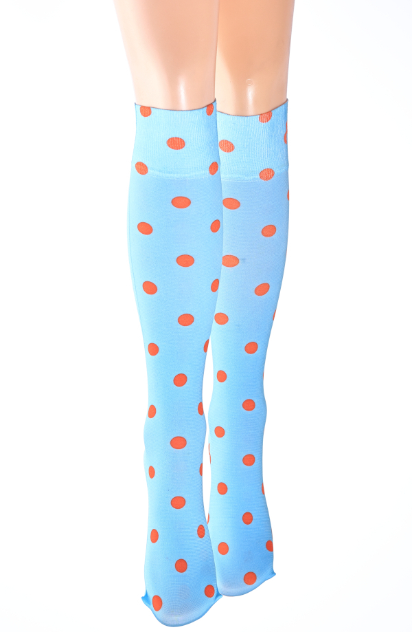 TURQUOISE ORANGE DOT KNEE HI